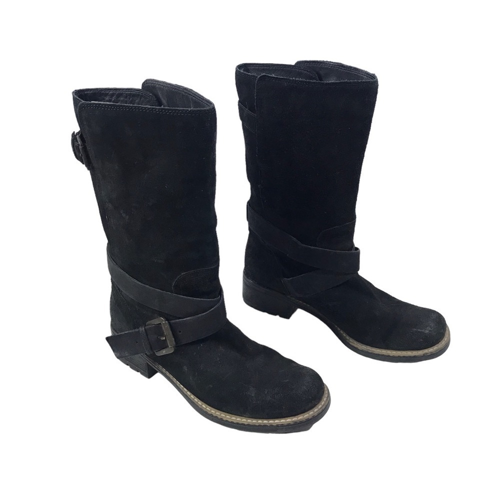 Clarks Women Lallana Beat Black Suede Leather Biker Mid Calf Winter Boot Size 7